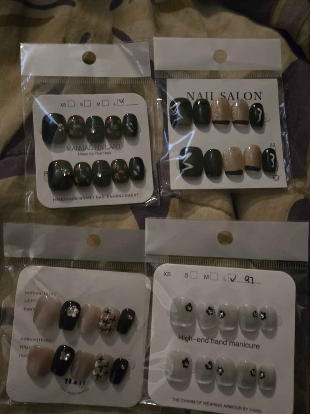 Assorted Press-On Nail Sets in Dark Green, Beige, White